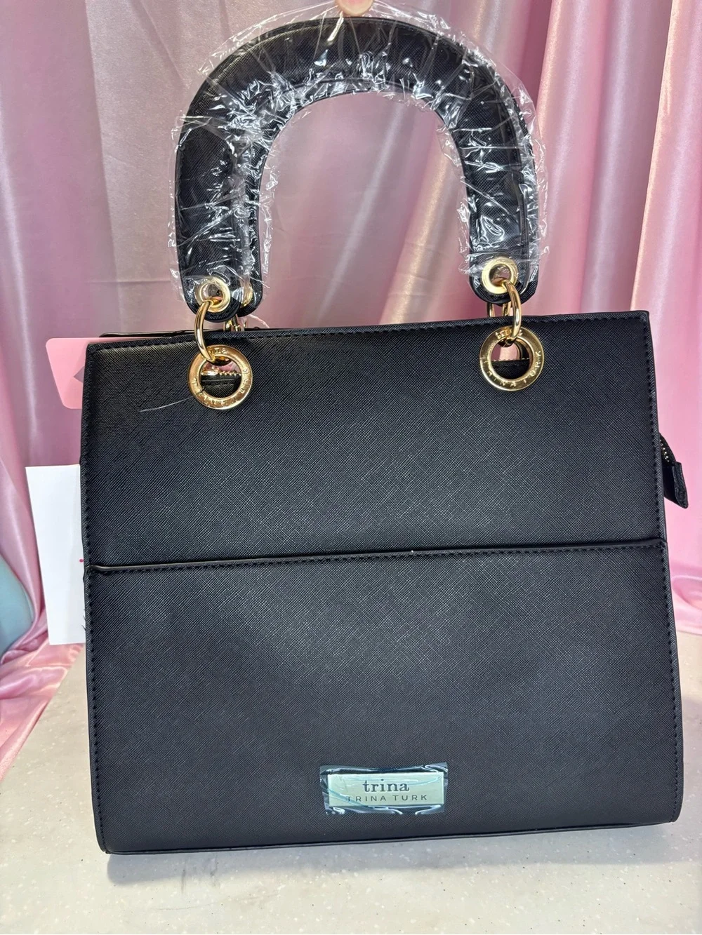 Trina Turk Black Structured Top-Handle with crossbody strap